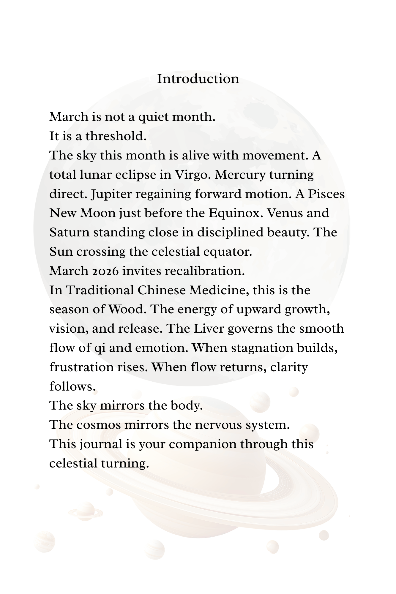 March 2026 Astrology & Cosmic Events Journal – Equinox Energy, Moon Phases + Healing Acupressure Rituals